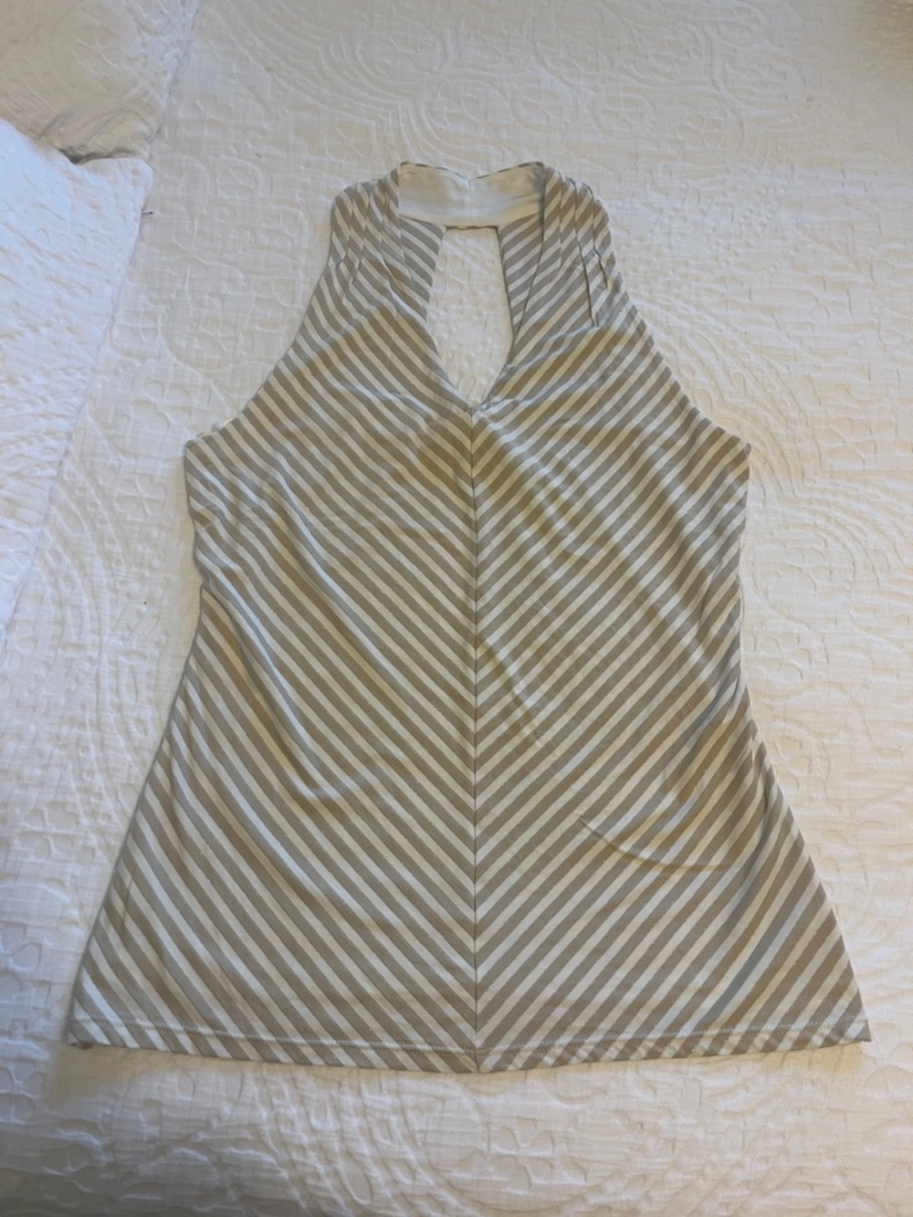 White House Black Market Beige and White Striped Halter Camisole